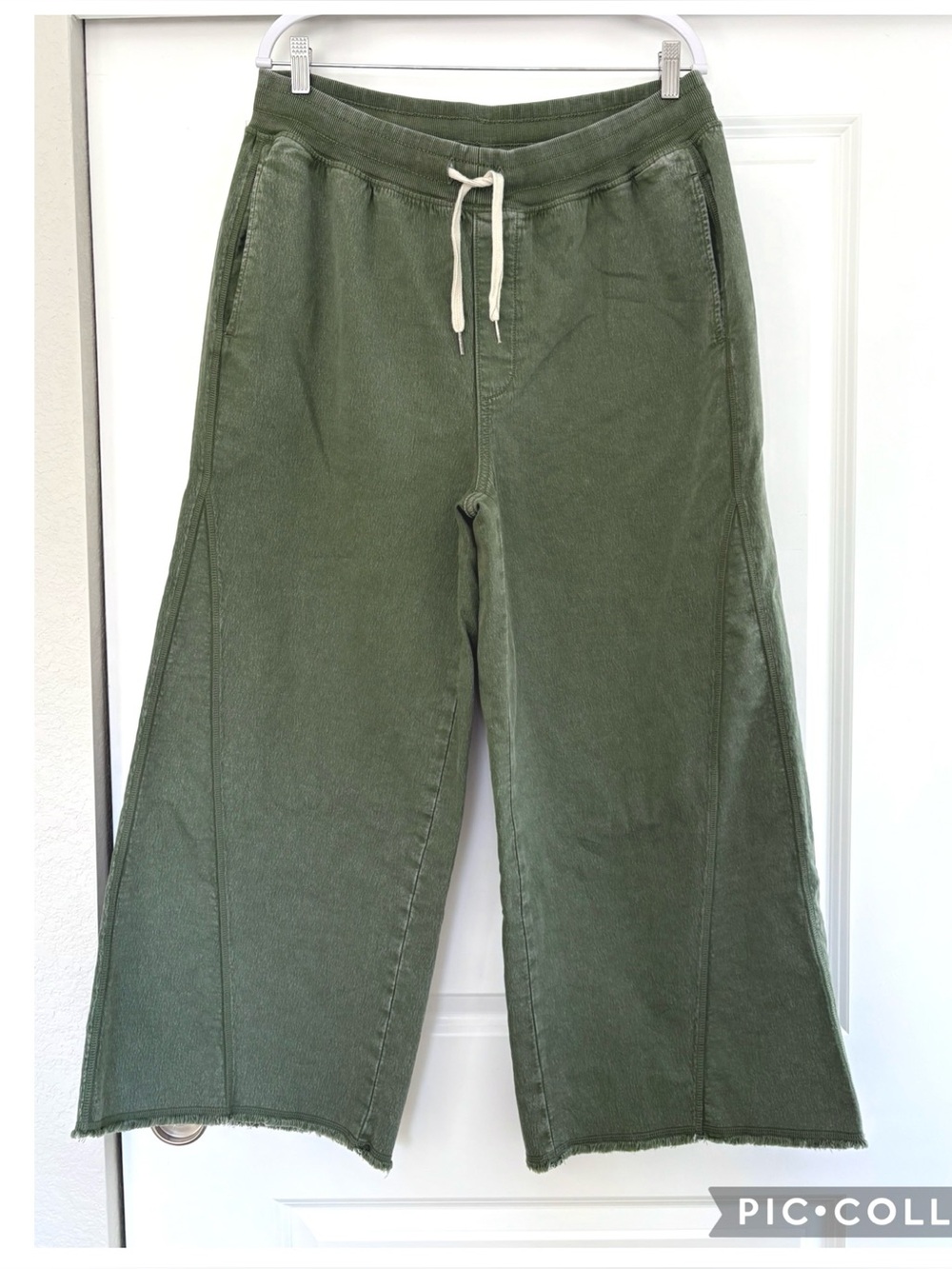 Aerie Soft Landing Wide Leg Pants Olive Green Large Short Drawstring - Picture 4 of 6